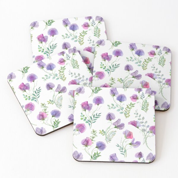 Item preview, Sweet pea and spring leaves watercolor botanical print. Romantic transparent flowers. Spring floral bouquets designed and sold by likapix.