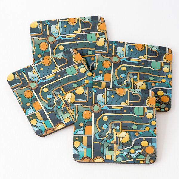 Item preview, Colorful fantasy pattern orange blue white green turquoise yellow black ornaments designed and sold by G-M-Designs.