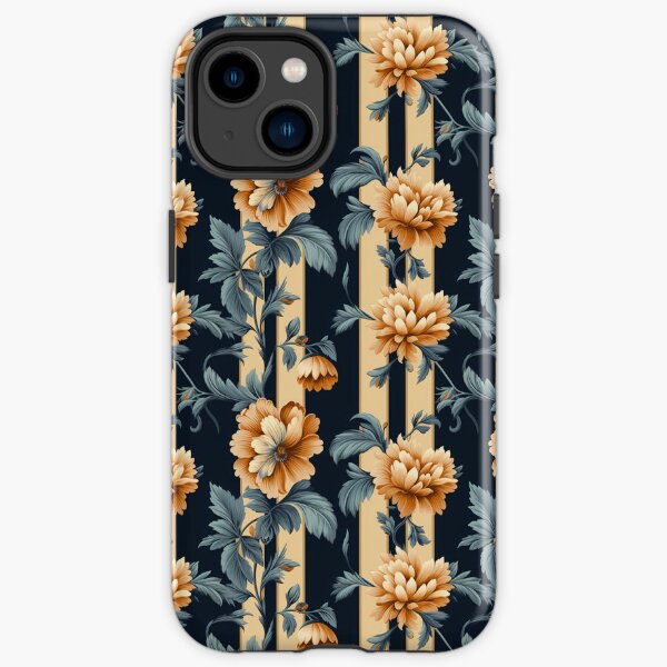 Orange bouquet pattern with flowers and stripes iPhone Tough Case