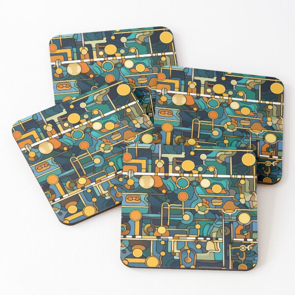Item preview, Colorful fantasy pattern orange blue white green turquoise yellow black ornaments circuit diagram designed and sold by G-M-Designs.