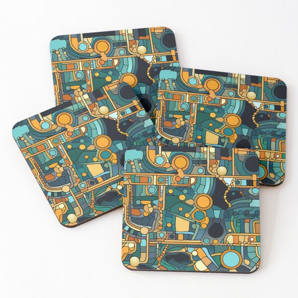Item preview, Colorful fantasy pattern orange blue white green turquoise yellow black ornaments circuit diagram designed and sold by G-M-Designs.