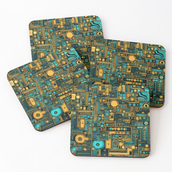 Item preview, Colorful fantasy pattern orange blue white green turquoise yellow black ornaments circuit diagram designed and sold by G-M-Designs.