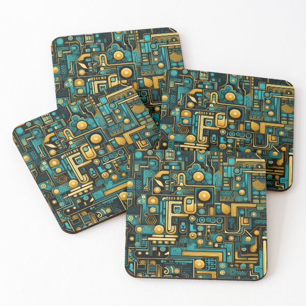 Item preview, Colorful fantasy pattern orange blue white green turquoise yellow black ornaments circuit diagram designed and sold by G-M-Designs.
