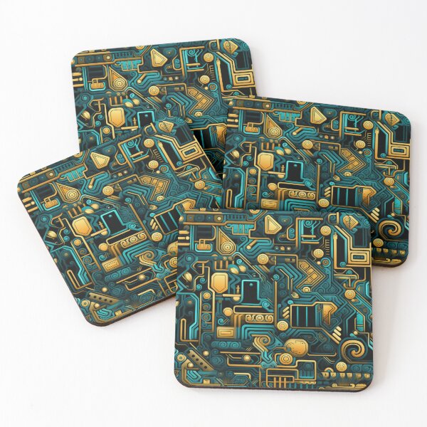 Item preview, Colorful fantasy pattern orange blue white green turquoise yellow black ornaments circuit diagram designed and sold by G-M-Designs.