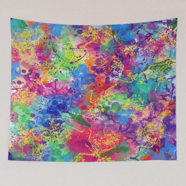 Item preview, Psychedelic Dropcloth Rainbow Colored Paint Splatters Digital Painting designed and sold by Nicolette Olivier.