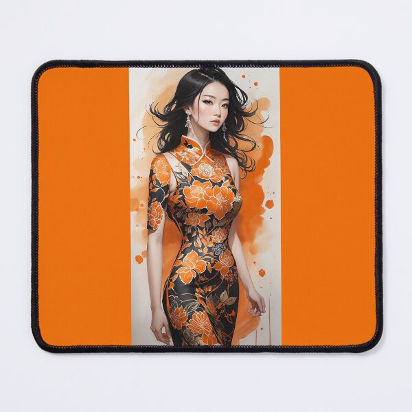 Item preview, Asian Lady - Orange / Black, Watercolor / Ink Style designed and sold by Seneku-Design.