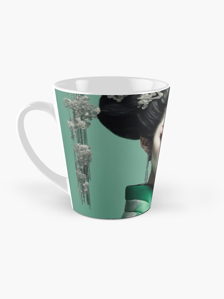 Thumbnail 3 of 4, Coffee Mug, Geisha in Green Kimono designed and sold by LenCarol.
