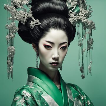 Artwork thumbnail, Geisha in Green Kimono by LenCarol