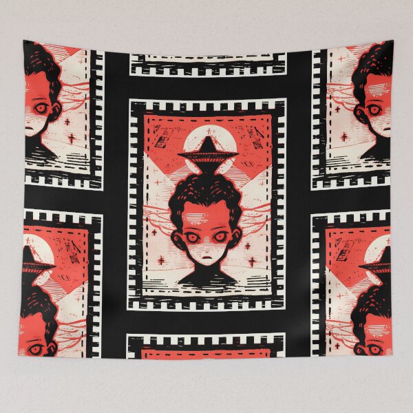Item preview, Extraterrestrial Red Girl postal stamp- Futuristic designed and sold by octoboobs.