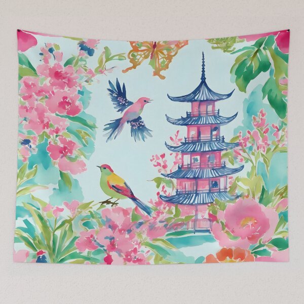 Artikelvorschau, Chinoiserie-Vögel, Blumen und Schmetterlinge-Aquarellmalerei entworfen und verkauft von SophieClimaArt.