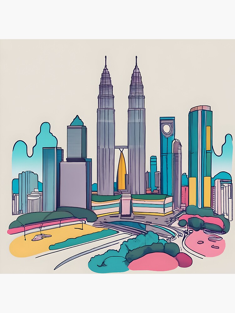 Thumbnail 3 of 3, Pin, Kuala Lumpur Skyline Minimalistic Drawing designed and sold by Patricks-Art.