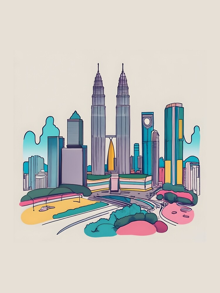 Thumbnail 4 of 4, A-Line Dress, Kuala Lumpur Skyline Minimalistic Drawing designed and sold by Patricks-Art.