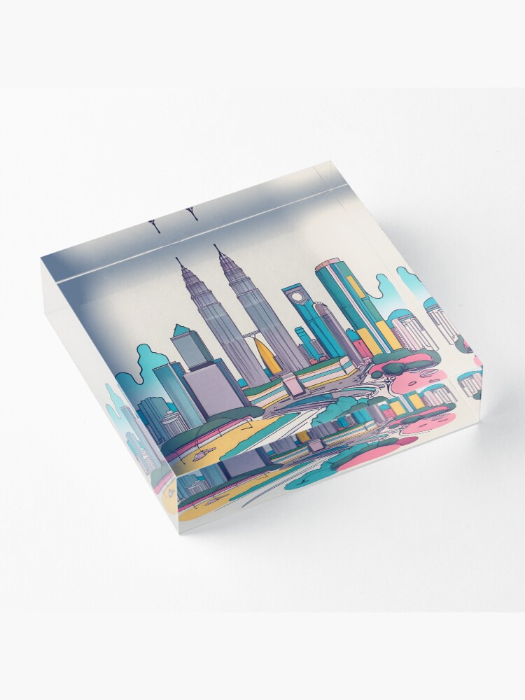 Thumbnail 3 of 5, Acrylic Block, Kuala Lumpur Skyline Minimalistic Drawing designed and sold by Patricks-Art.
