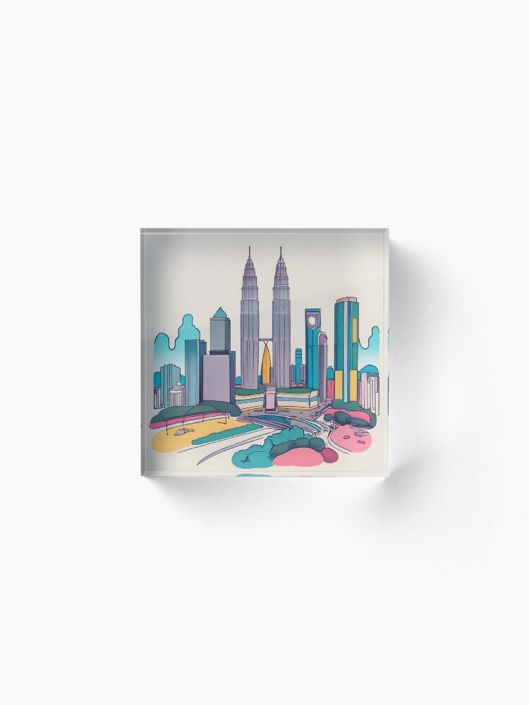 Thumbnail 2 of 5, Acrylic Block, Kuala Lumpur Skyline Minimalistic Drawing designed and sold by Patricks-Art.