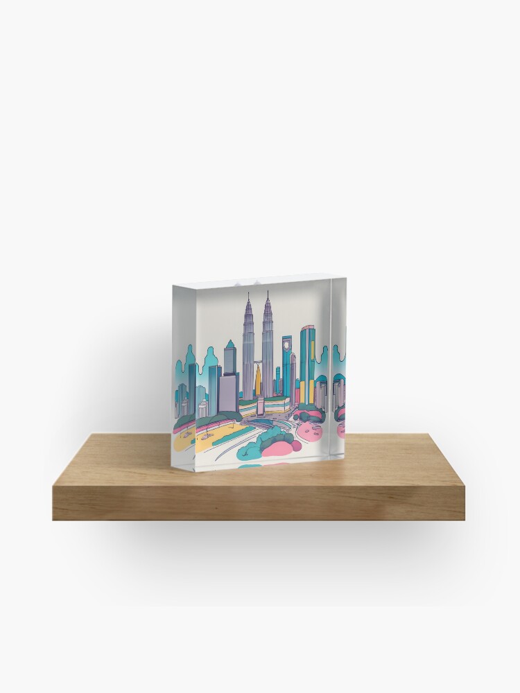 Thumbnail 1 of 5, Acrylic Block, Kuala Lumpur Skyline Minimalistic Drawing designed and sold by Patricks-Art.