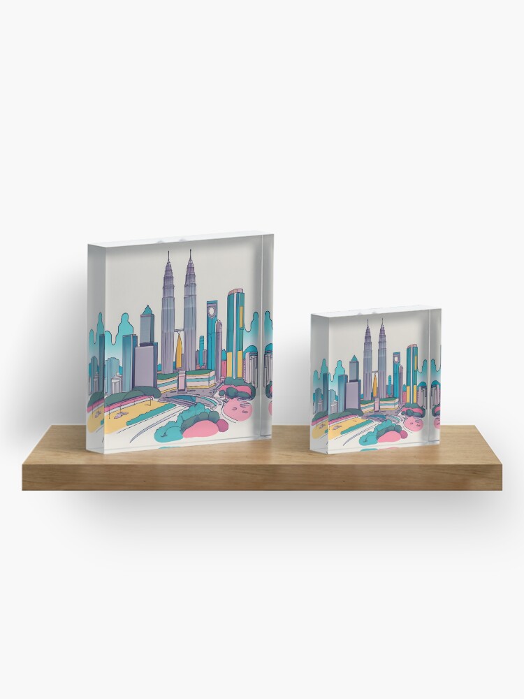 Thumbnail 4 of 5, Acrylic Block, Kuala Lumpur Skyline Minimalistic Drawing designed and sold by Patricks-Art.
