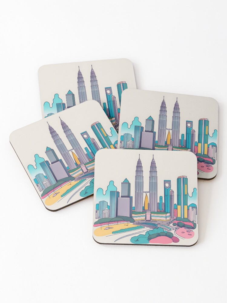Thumbnail 1 of 5, Coasters (Set of 4), Kuala Lumpur Skyline Minimalistic Drawing designed and sold by Patricks-Art.