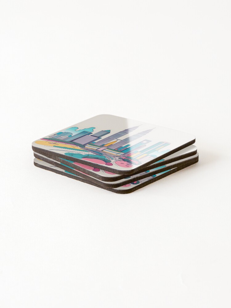 Thumbnail 4 of 5, Coasters (Set of 4), Kuala Lumpur Skyline Minimalistic Drawing designed and sold by Patricks-Art.