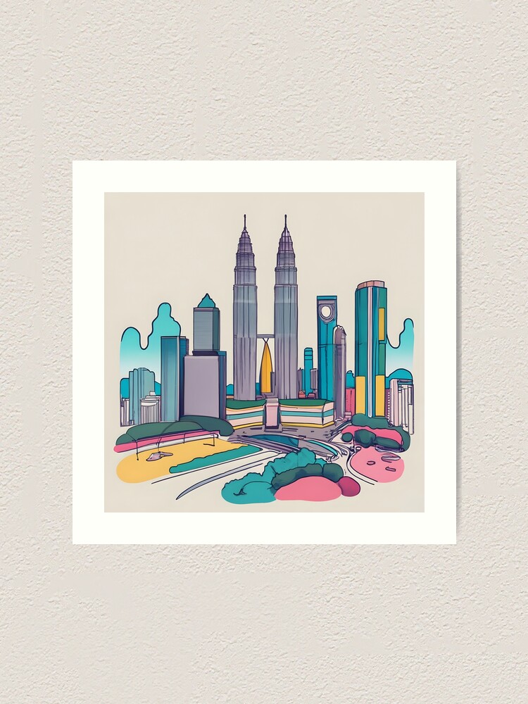 Thumbnail 1 of 3, Art Print, Kuala Lumpur Skyline Minimalistic Drawing designed and sold by Patricks-Art.