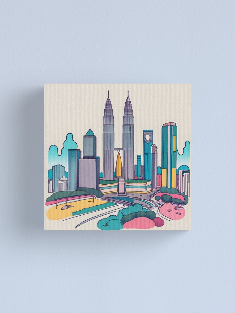 Thumbnail 1 of 3, Canvas Print, Kuala Lumpur Skyline Minimalistic Drawing designed and sold by Patricks-Art.