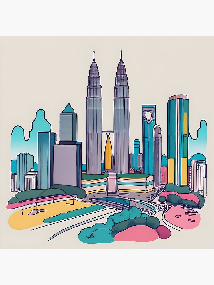 Thumbnail 3 of 3, Canvas Print, Kuala Lumpur Skyline Minimalistic Drawing designed and sold by Patricks-Art.