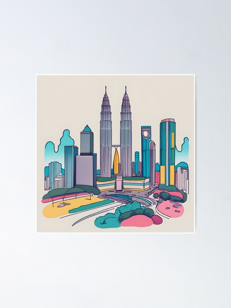 Thumbnail 1 of 3, Poster, Kuala Lumpur Skyline Minimalistic Drawing designed and sold by Patricks-Art.