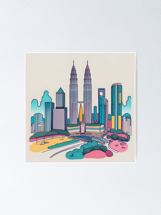 Thumbnail 1 of 3, Poster, Kuala Lumpur Skyline Minimalistic Drawing designed and sold by Patricks-Art.