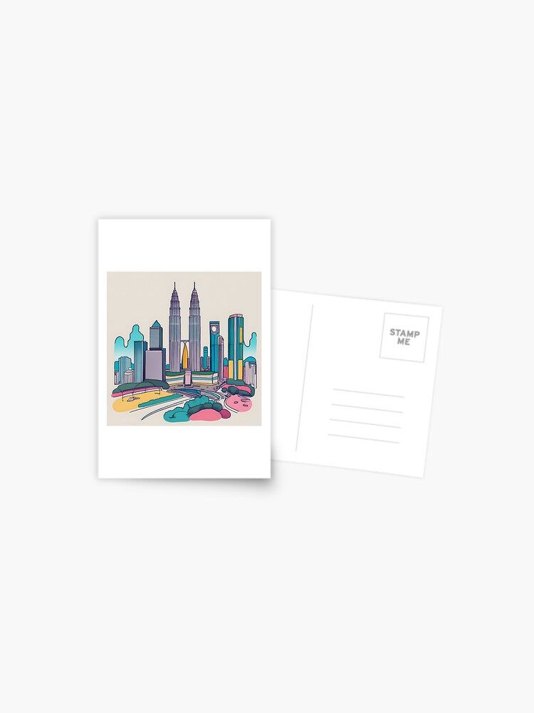 Thumbnail 1 of 2, Postcard, Kuala Lumpur Skyline Minimalistic Drawing designed and sold by Patricks-Art.