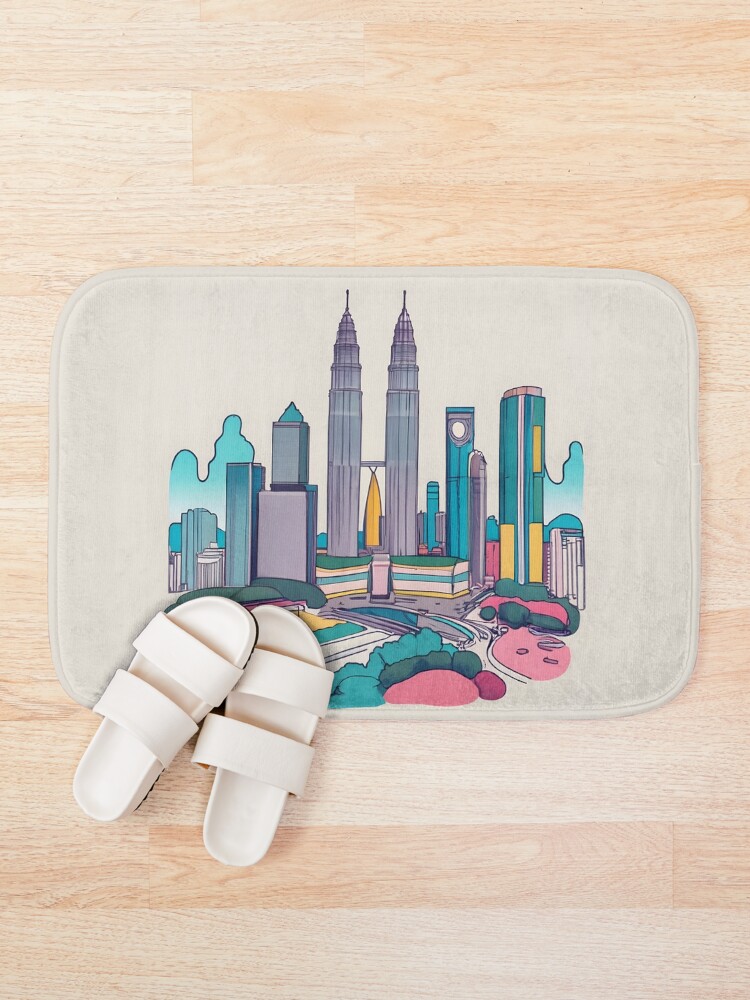 Thumbnail 2 of 6, Bath Mat, Kuala Lumpur Skyline Minimalistic Drawing designed and sold by Patricks-Art.