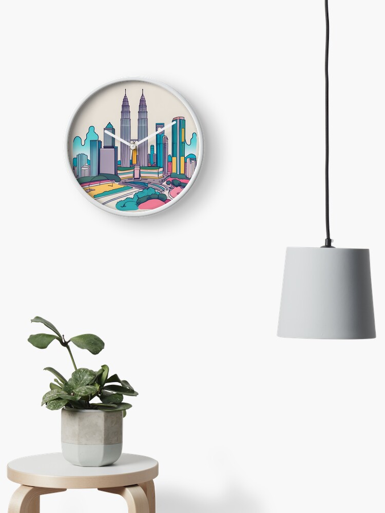 Thumbnail 2 of 4, Clock, Kuala Lumpur Skyline Minimalistic Drawing designed and sold by Patricks-Art.