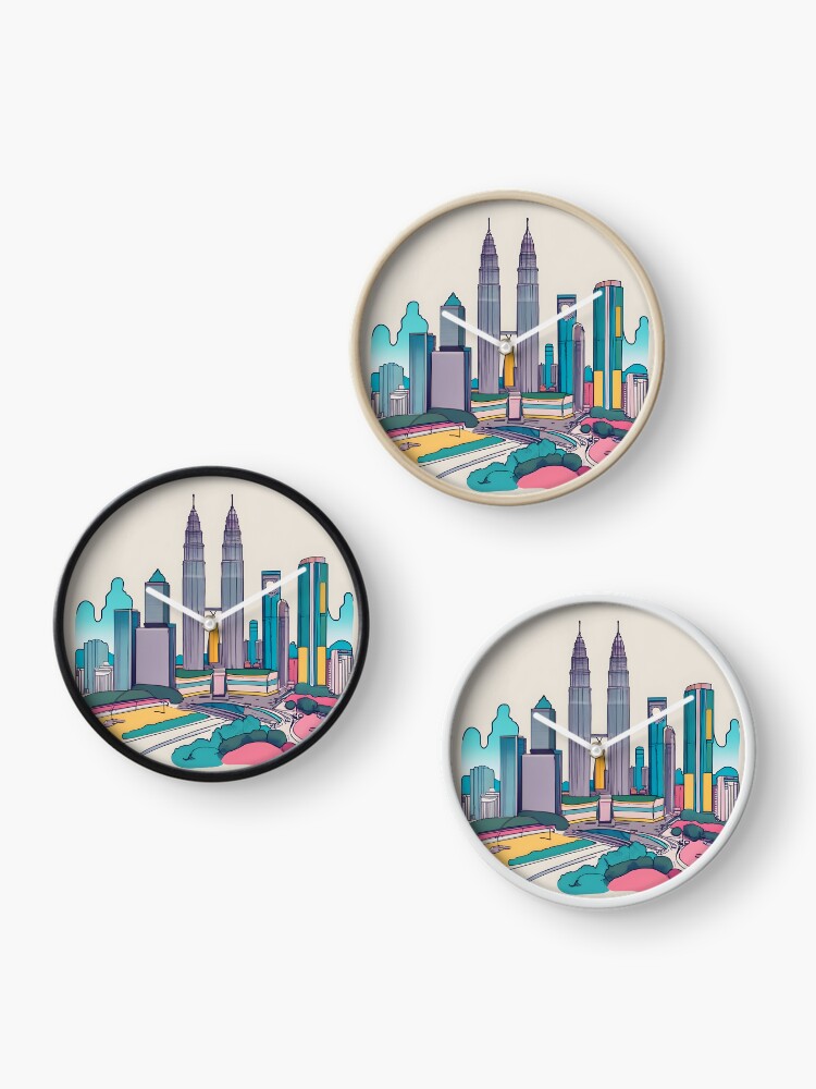 Thumbnail 3 of 4, Clock, Kuala Lumpur Skyline Minimalistic Drawing designed and sold by Patricks-Art.