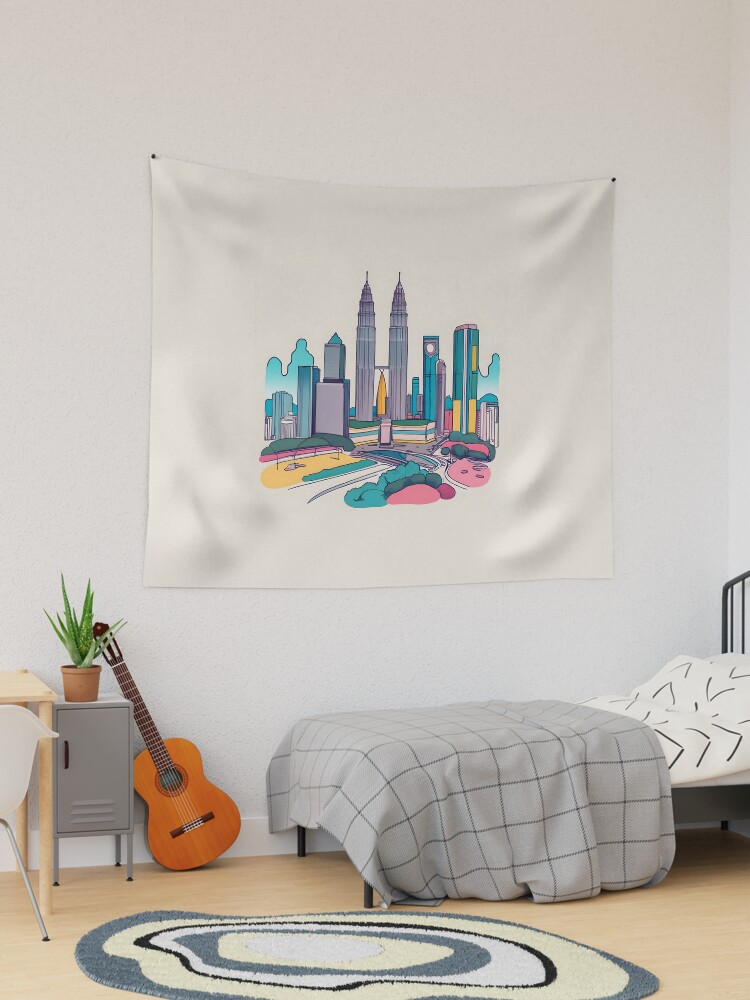 Thumbnail 1 of 3, Tapestry, Kuala Lumpur Skyline Minimalistic Drawing designed and sold by Patricks-Art.
