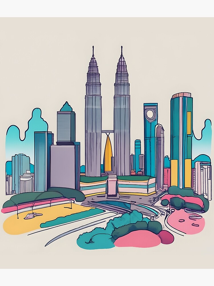 Thumbnail 3 of 3, Backpack, Kuala Lumpur Skyline Minimalistic Drawing designed and sold by Patricks-Art.