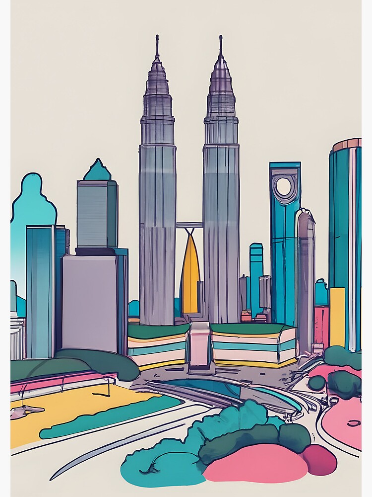 Thumbnail 3 of 3, Journal, Kuala Lumpur Skyline Minimalistic Drawing designed and sold by Patricks-Art.