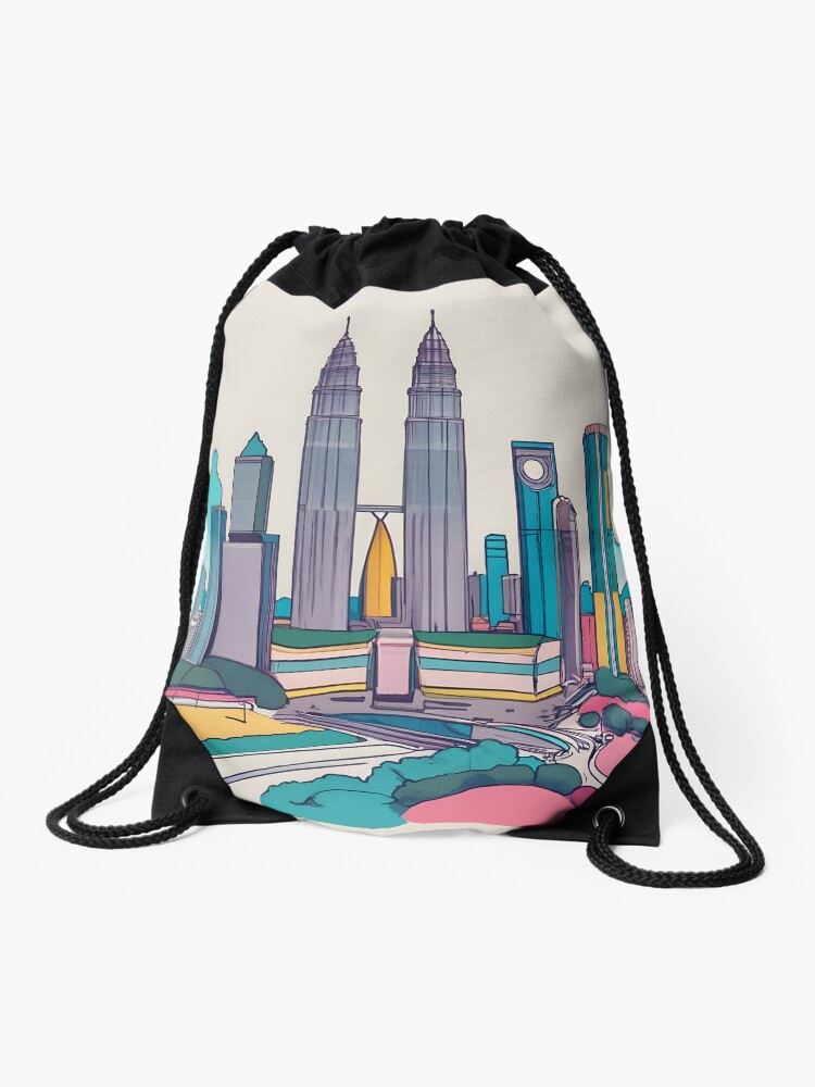 Thumbnail 1 of 3, Drawstring Bag, Kuala Lumpur Skyline Minimalistic Drawing designed and sold by Patricks-Art.