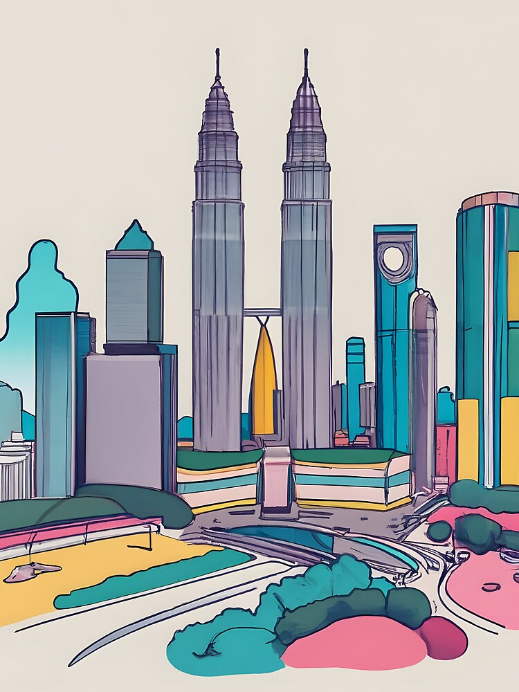 Thumbnail 3 of 3, Drawstring Bag, Kuala Lumpur Skyline Minimalistic Drawing designed and sold by Patricks-Art.