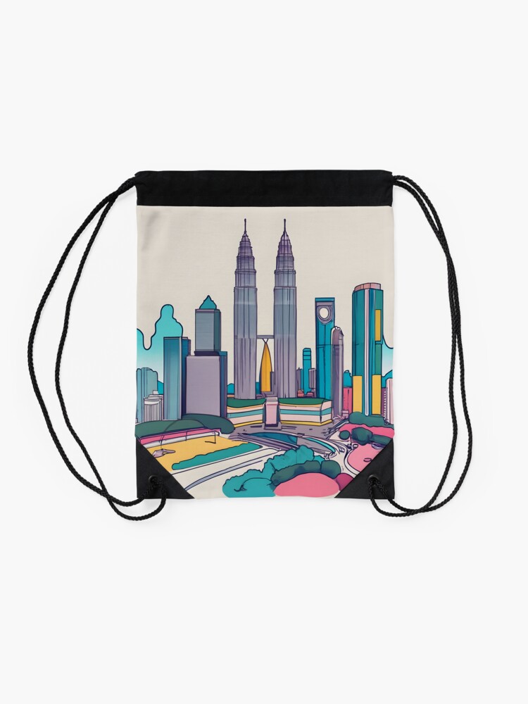 Thumbnail 2 of 3, Drawstring Bag, Kuala Lumpur Skyline Minimalistic Drawing designed and sold by Patricks-Art.