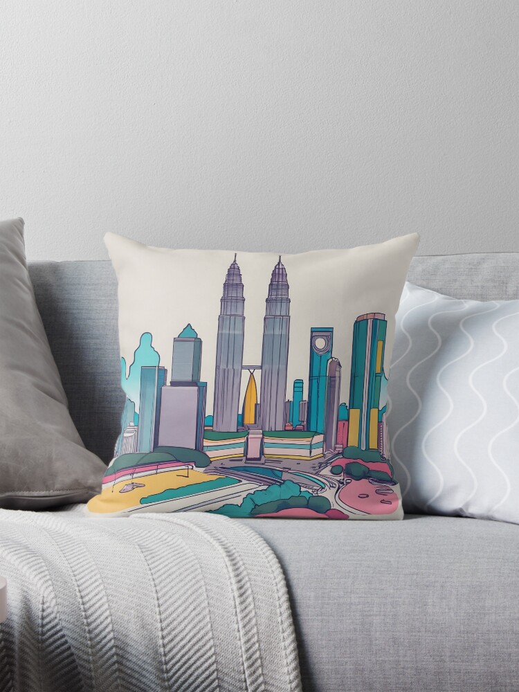 Thumbnail 1 of 4, Pillow, Kuala Lumpur Skyline Minimalistic Drawing designed and sold by Patricks-Art.