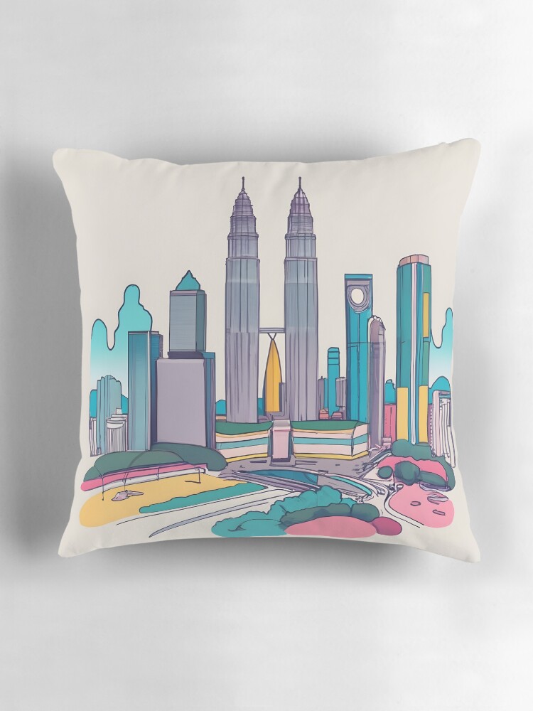 Thumbnail 3 of 4, Pillow, Kuala Lumpur Skyline Minimalistic Drawing designed and sold by Patricks-Art.