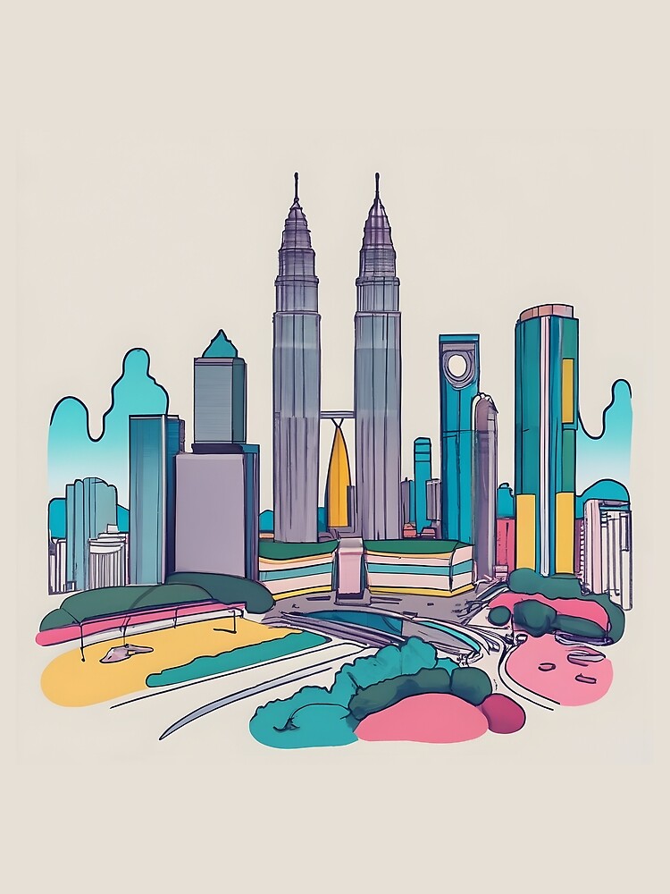 Thumbnail 3 of 3, Scarf, Kuala Lumpur Skyline Minimalistic Drawing designed and sold by Patricks-Art.