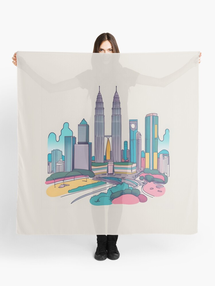 Thumbnail 1 of 3, Scarf, Kuala Lumpur Skyline Minimalistic Drawing designed and sold by Patricks-Art.
