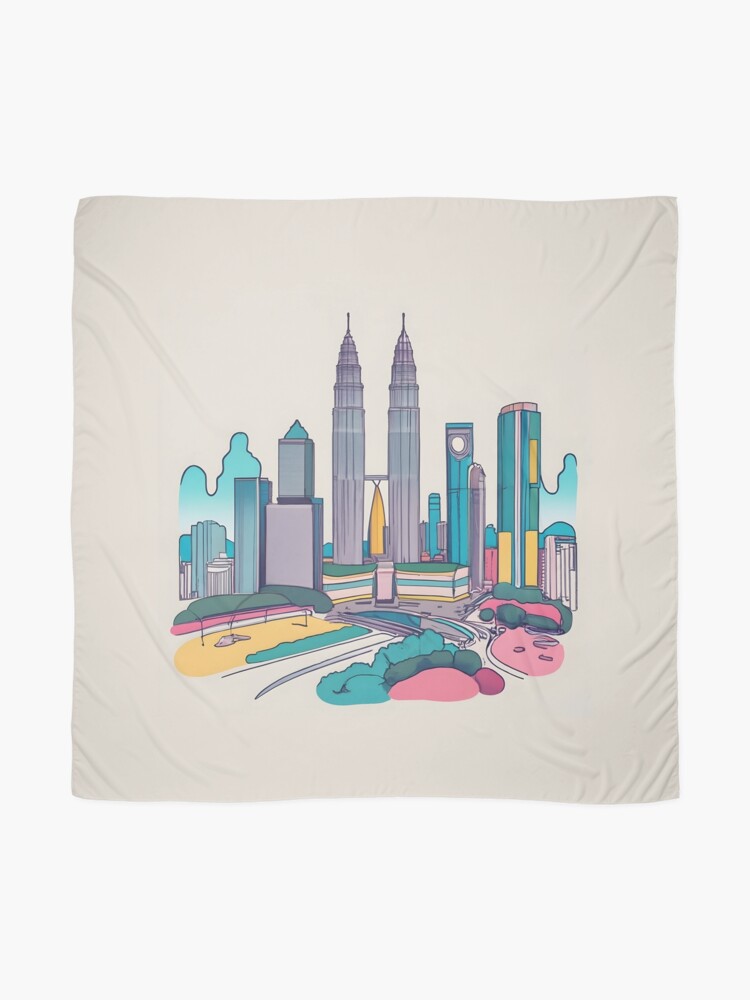 Thumbnail 2 of 3, Scarf, Kuala Lumpur Skyline Minimalistic Drawing designed and sold by Patricks-Art.
