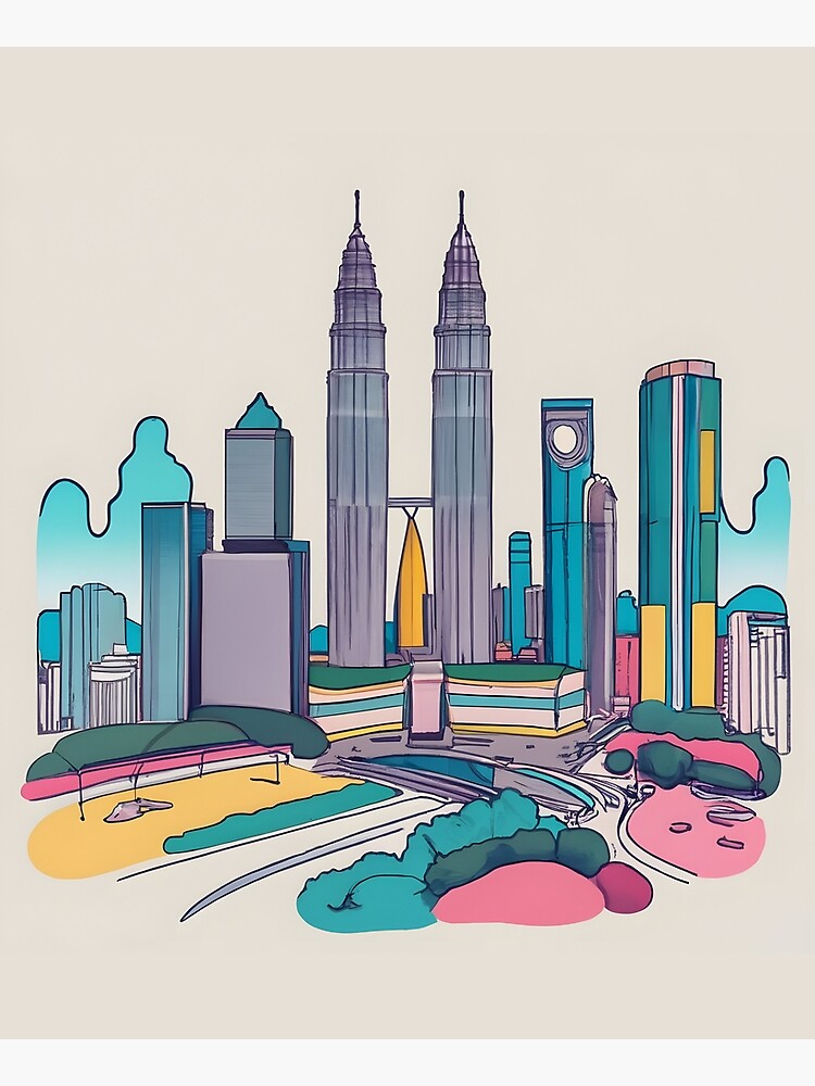 Thumbnail 6 of 6, Apron, Kuala Lumpur Skyline Minimalistic Drawing designed and sold by Patricks-Art.