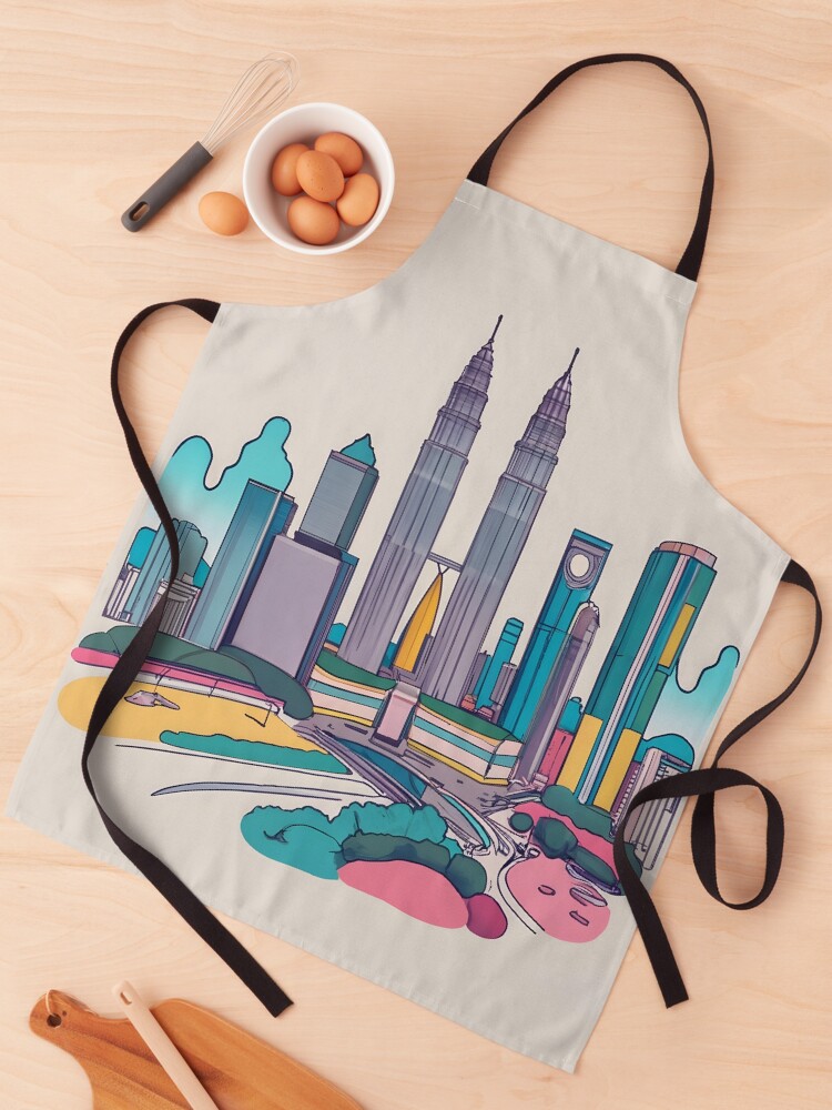 Thumbnail 1 of 6, Apron, Kuala Lumpur Skyline Minimalistic Drawing designed and sold by Patricks-Art.