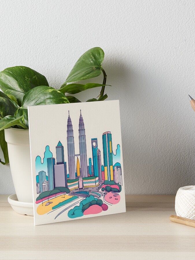 Thumbnail 1 of 2, Art Board Print, Kuala Lumpur Skyline Minimalistic Drawing designed and sold by Patricks-Art.