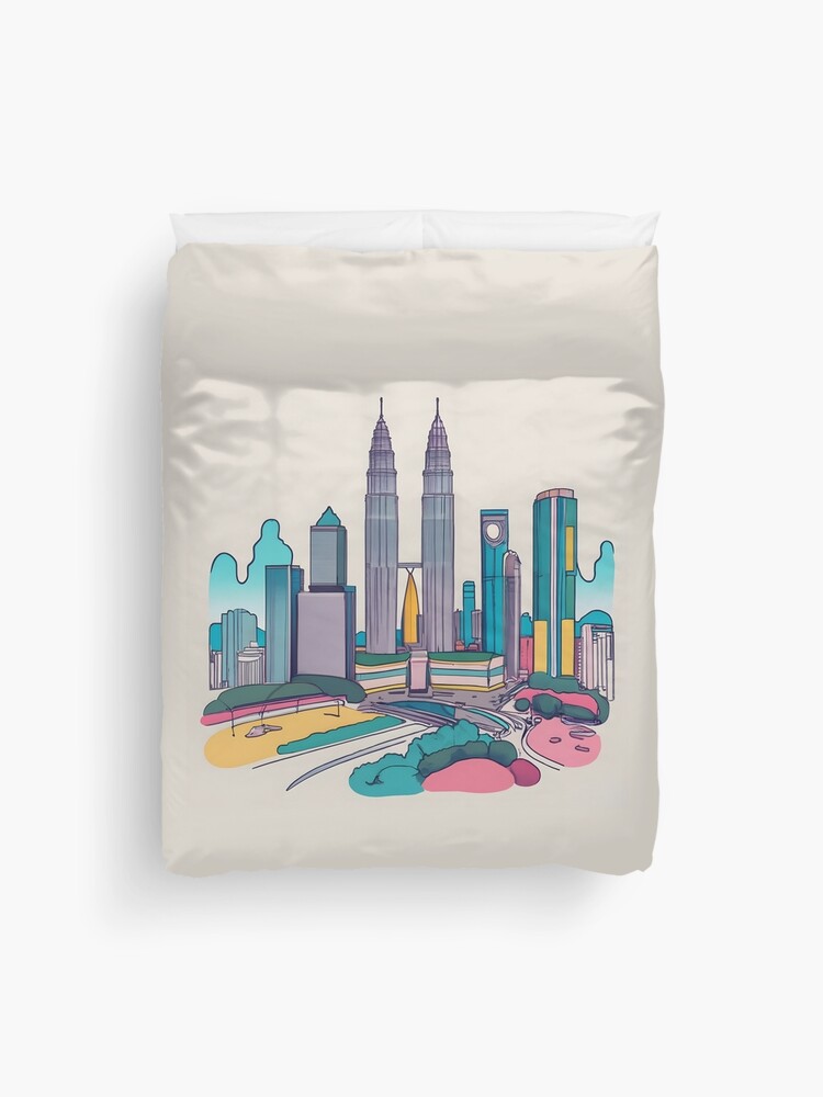 Thumbnail 1 of 2, Duvet Cover, Kuala Lumpur Skyline Minimalistic Drawing designed and sold by Patricks-Art.
