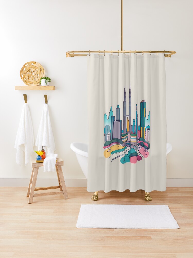 Thumbnail 1 of 5, Shower Curtain, Kuala Lumpur Skyline Minimalistic Drawing designed and sold by Patricks-Art.