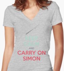 Bleib ruhig und mach Simon weiter (Mehrfarbiger Text) Tailliertes T-Shirt mit V-Ausschnitt