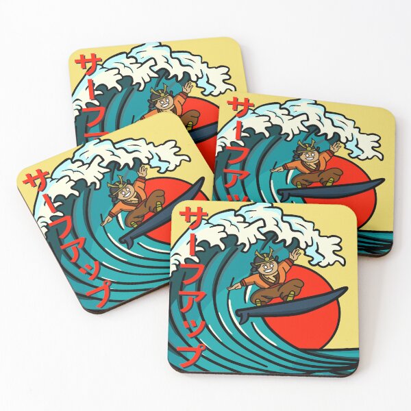 Item preview, The Surfing Samuri, Inspired by Japanese Wave Art Yellow Background designed and sold by Fr0mtheMachine.