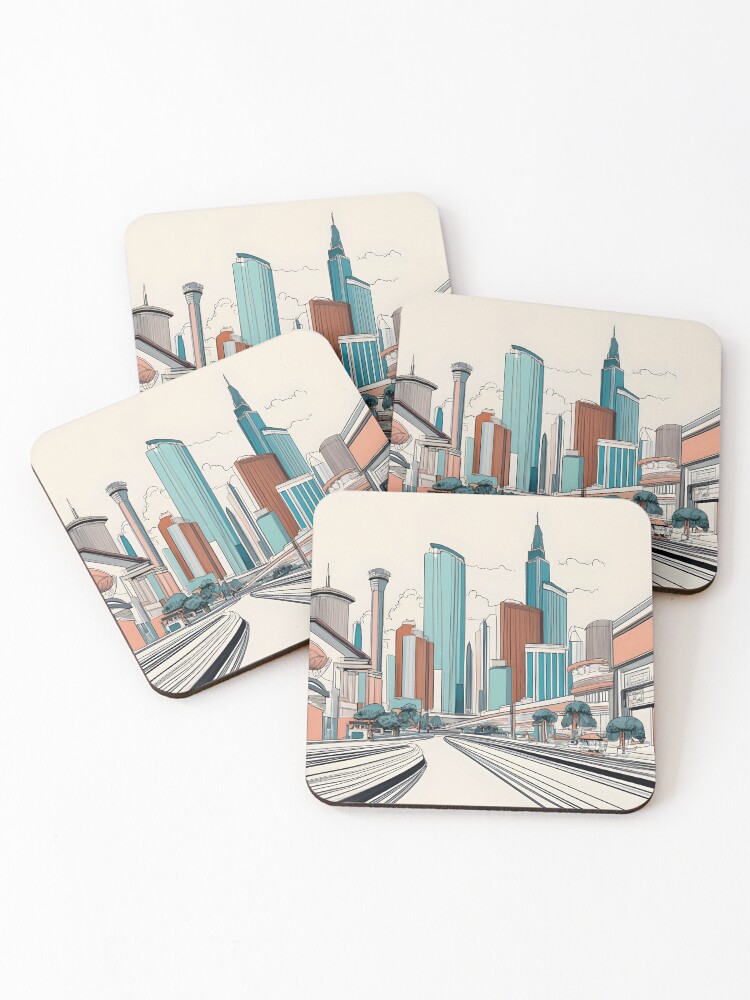 Thumbnail 1 of 5, Coasters (Set of 4), Las Vegas Skyline Minimalistic Drawing designed and sold by Patricks-Art.